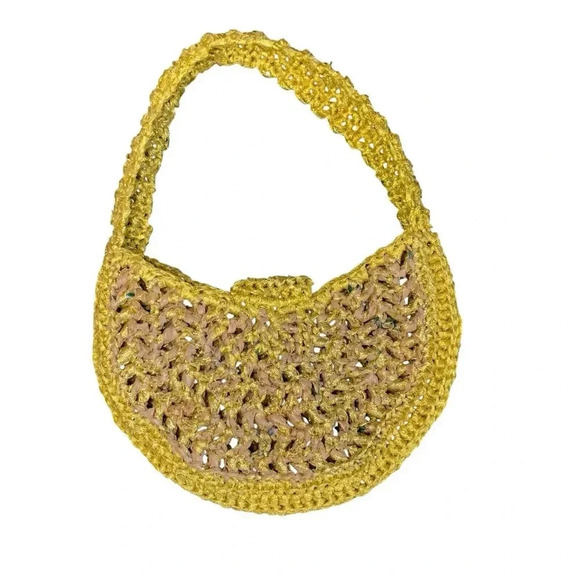 Celestial Sun Handbag Purse Metallic Gold Medium Shoulder Crochet Astrology - Picture 2 of 7